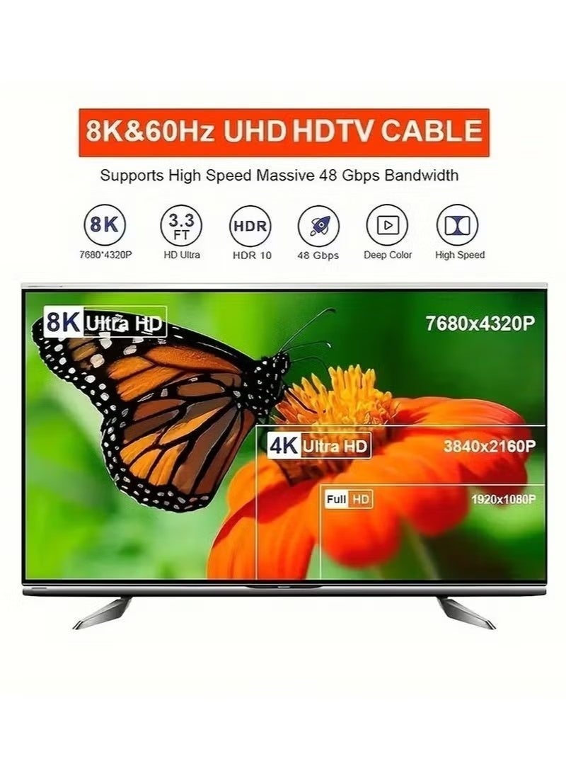 8K HDMI 2.1 Cable 1.5M, High Speed HDMI Cord 48Gbps 8K@60Hz, 4K@240Hz/144Hz/120Hz, Support eARC/Dolby/HDR10+/HDCP 2.2 & 2.3, Compatible with PS5/Xbox Series X/Samsung/LG 8K TV/Home Theater - Image 3